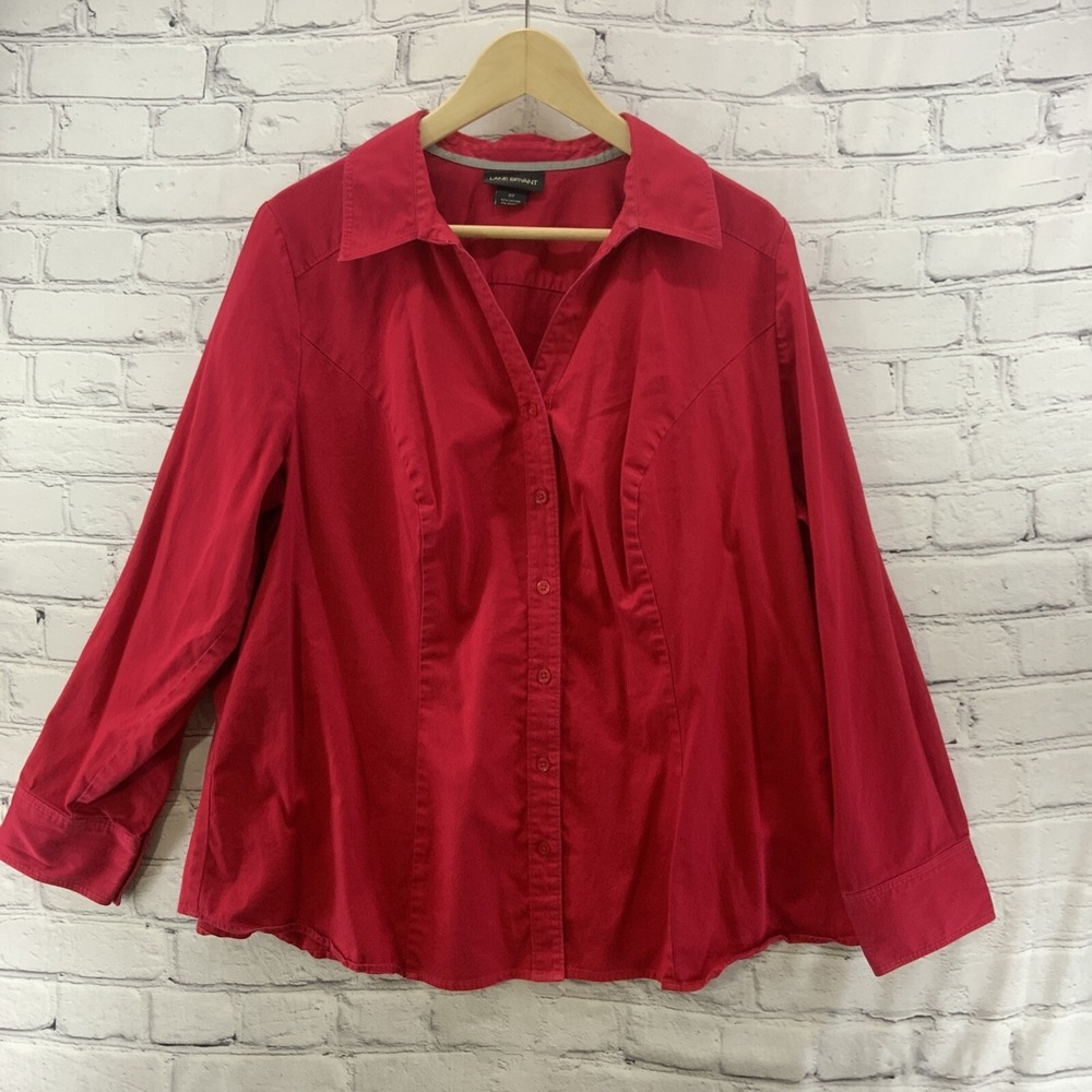 Lane Bryant Blouse Womens Plus Sz 22 Red Button Down Long Sleeve